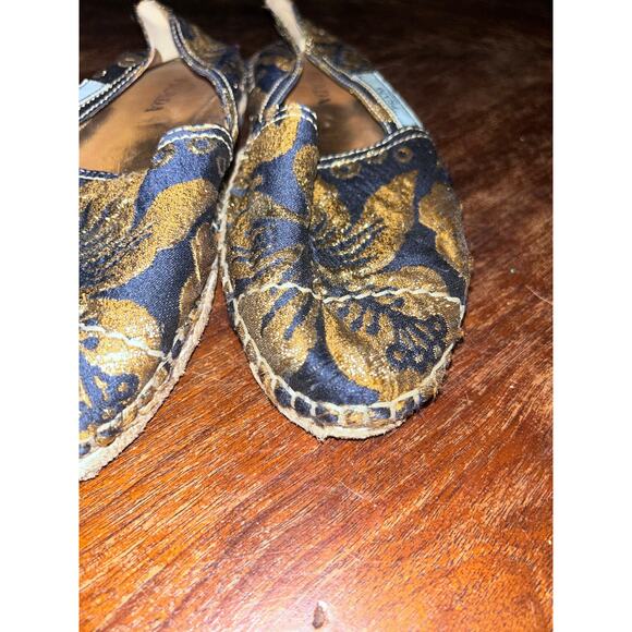 PRADA Casual Preppy Festival Brocade Navy Blue & Gold Fabric Espadrilles 37 / 7 - Picture 12 of 15